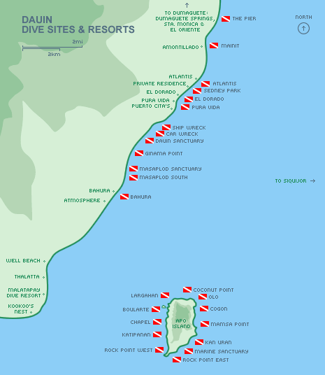 dauin dive sites and resorts map