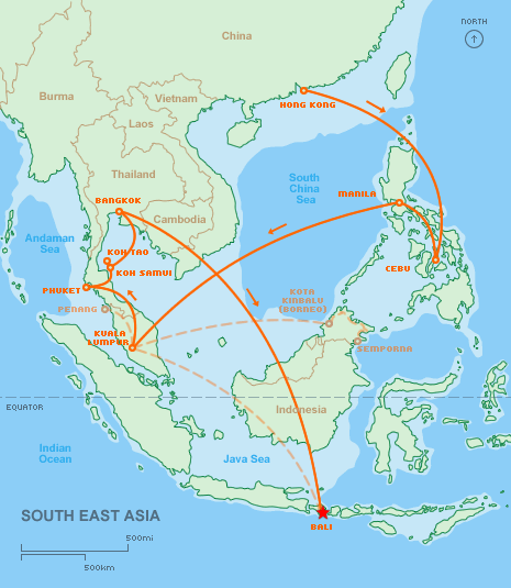 South East Asia map of our travels