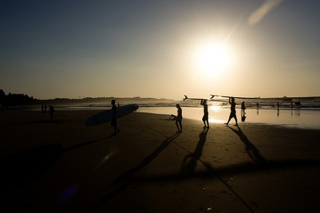 Sunset surfers headed home